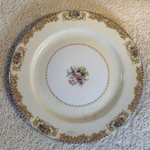Antique Noritake Mystery Pattern‎ China Plate Occupied Japan Floral Gilded Rim